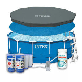  Pack Piscine Tubulaire Intex Metal Frame Ø 4,57 X H 1,22 M + Essentiels